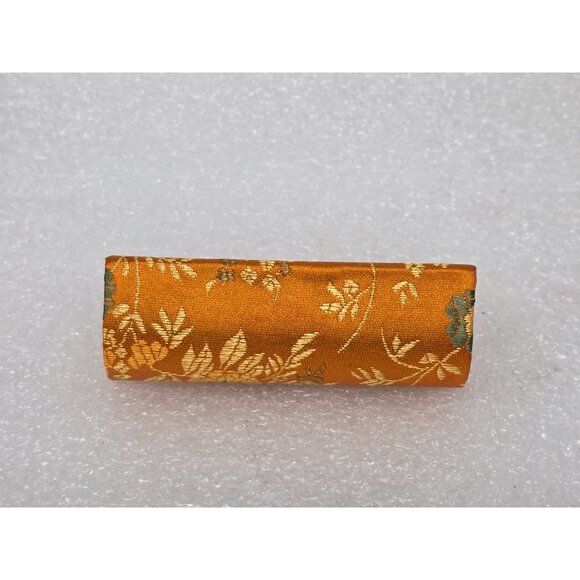 Vintage Orange Floral Silk Brocade Lipstick Case With Mirror & Snap Closure - Picture 2 of 3